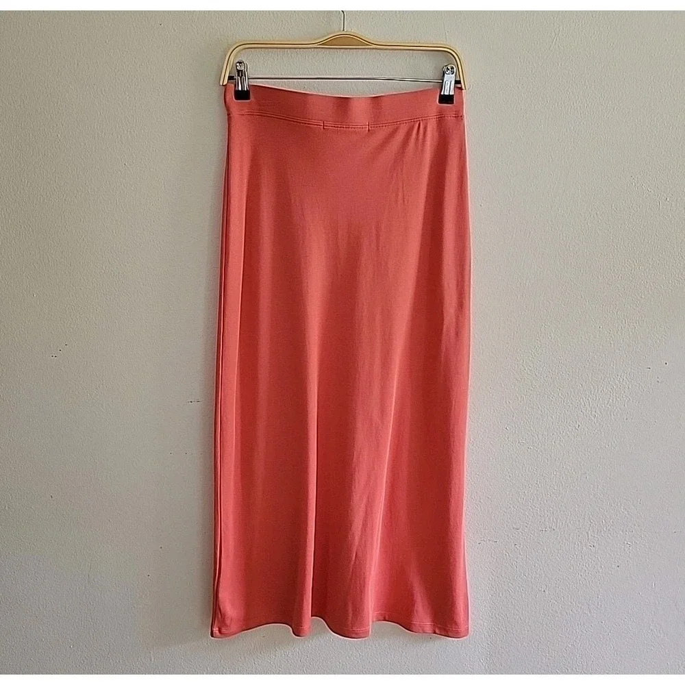 Peruvian Connection A Line Midi Skirt Pink‎ Guava Pima Cotton Effortless Summer